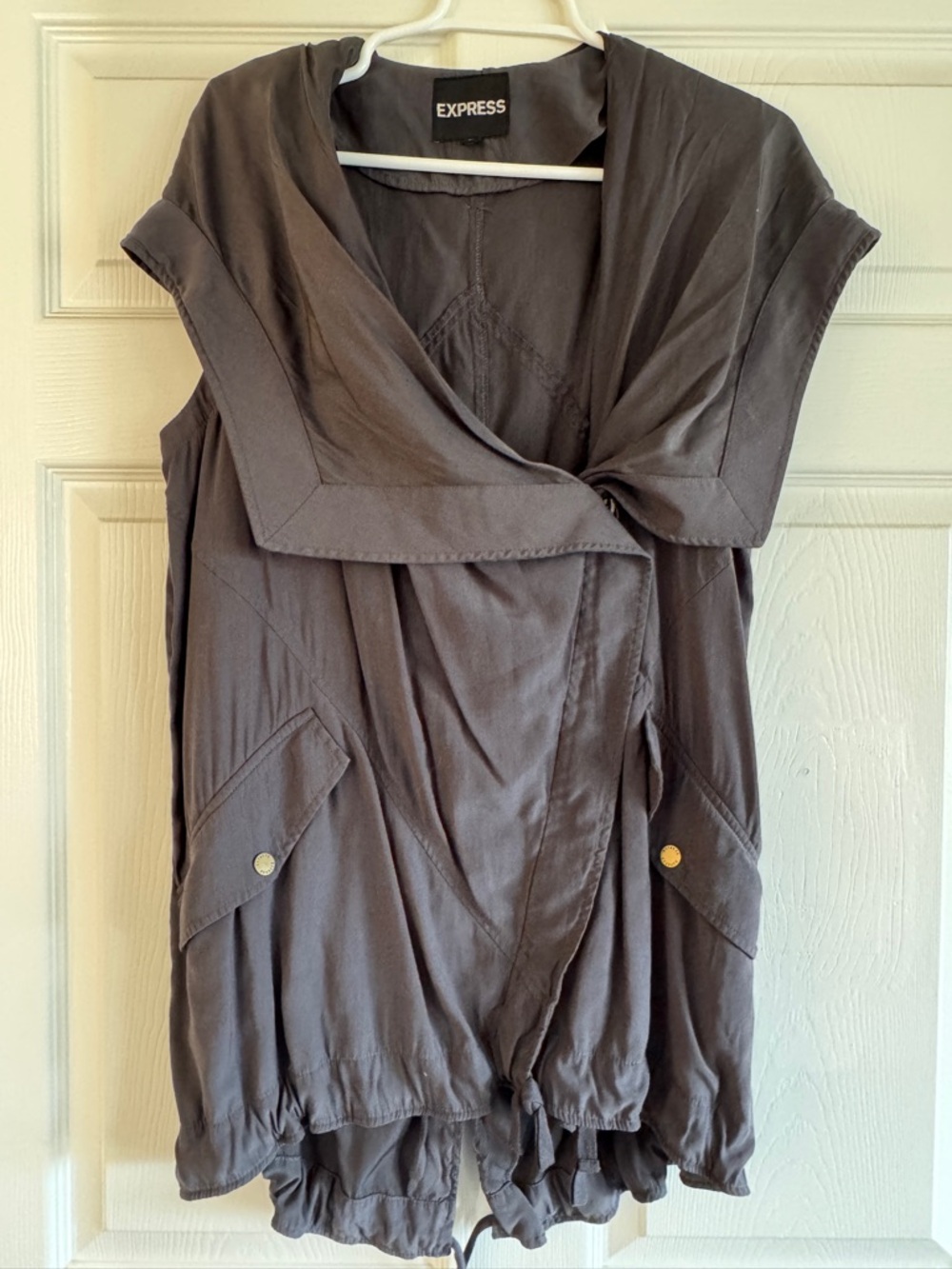 Express Sleeveless Draped Vest in Charcoal Gray